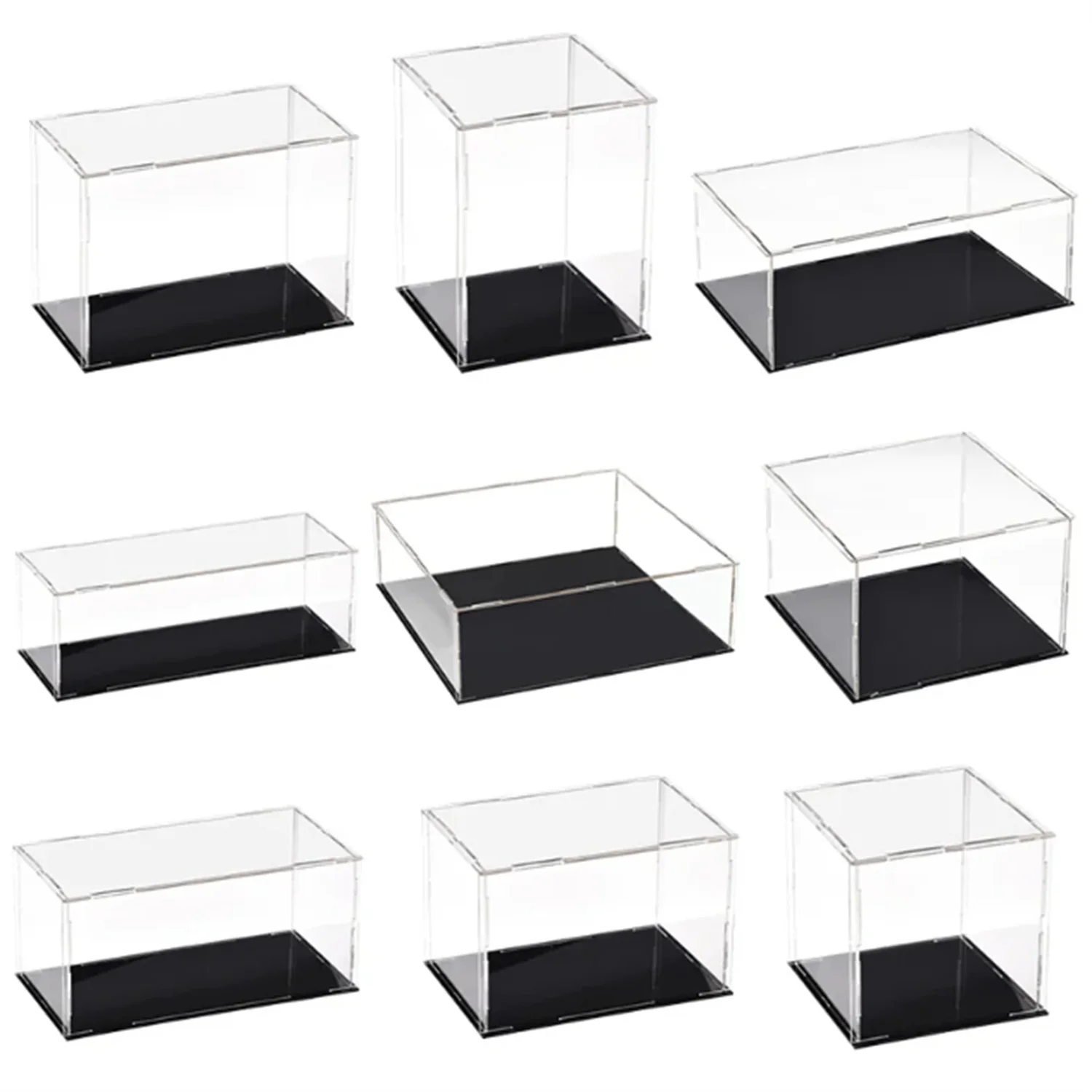 1pcs, black base acrylic display box, suitable for toy dolls, collectibles, and simple assembly dust-proof storage boxes