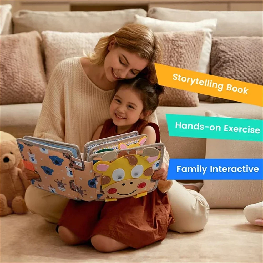 Montessori Baby Busy Cloth Book,  Deer Touch Book, Portable and Durable, Fine Motor Skills and Creativity, Educational Felt Toys