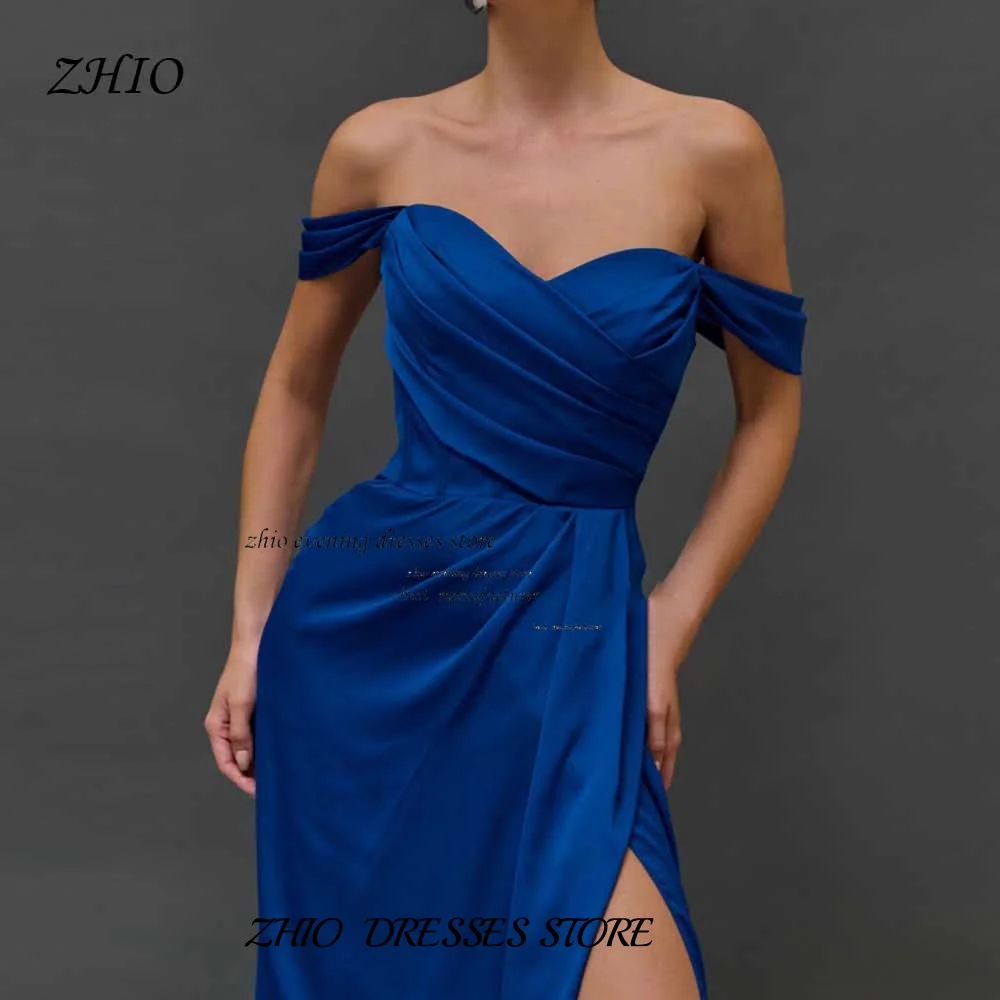 ZHIO فستان سهرة أنيق أزرق مخصص بدون أكتاف من الساتان للنساء فستان حفلات رسمي طويل ماكسي لوصيفة العروس