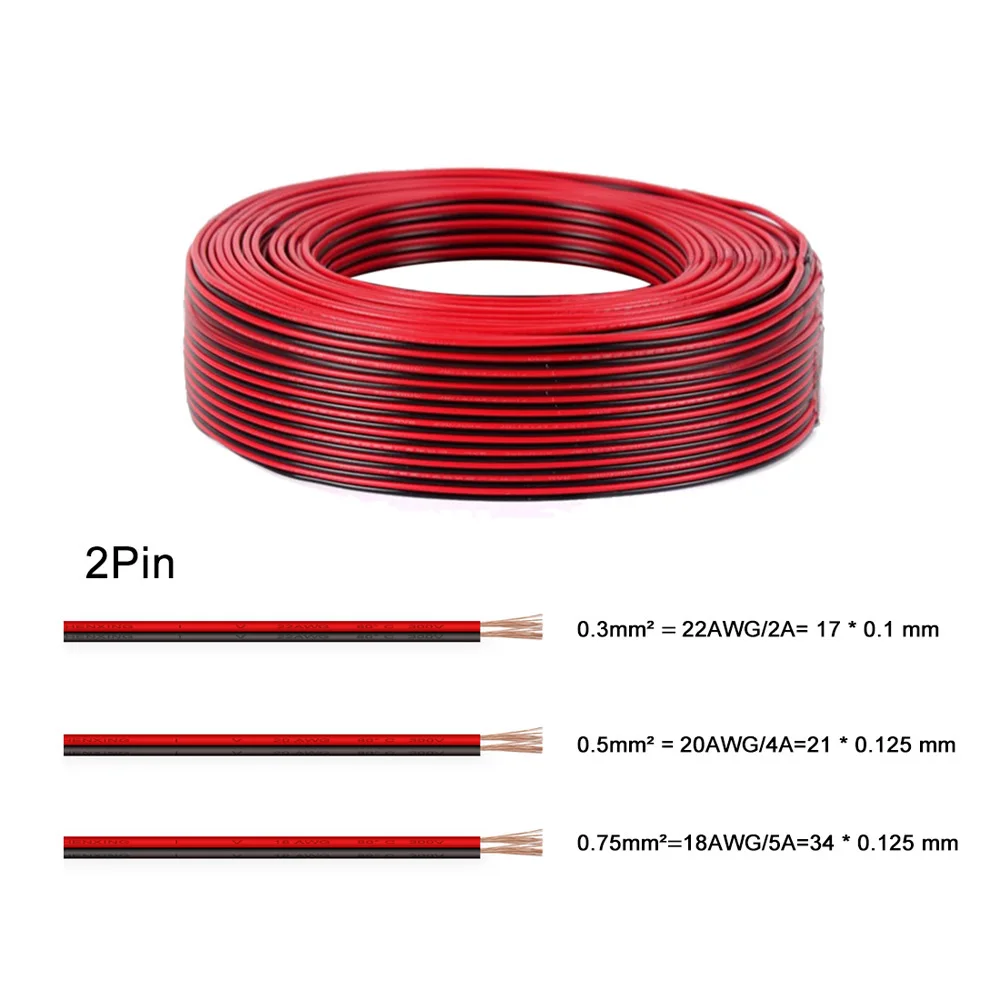 10m Roll 2pin/3pin/4pin/5pin 22AWG/20AWG/18AWG LED connector Extension Wire Cable For WS2812 WS2811