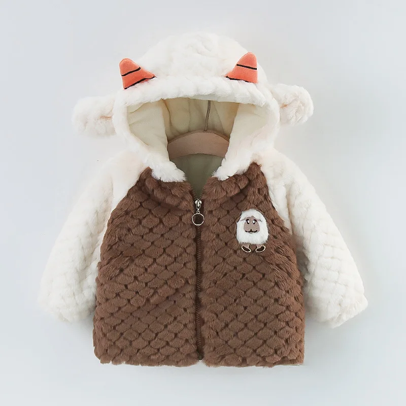 

Baby Plush Coat Autumn and Winter Boys and Girls Korean Edition Woolen Sweater Top Baby Western Girls Winter Clothes Thick Cotto