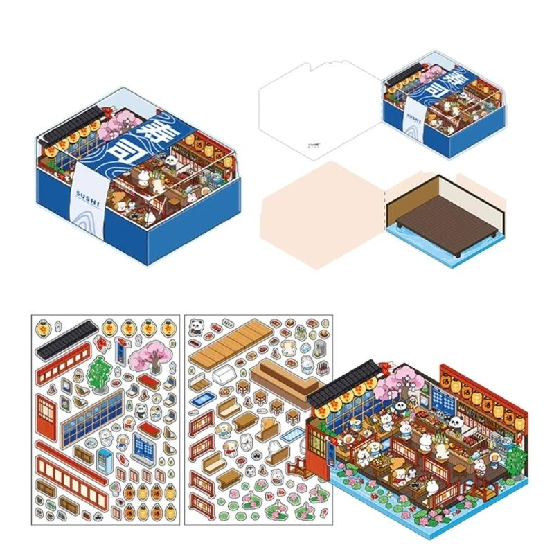 DXAB Cartoon Cake Shop Landscape Sticker 2,5D Сцена наклейка DIY Сцена Make Sticker