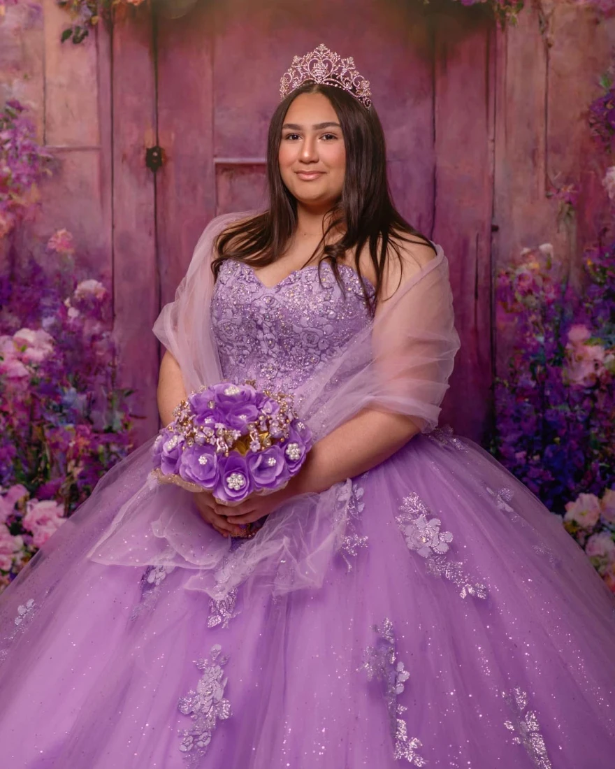 Lorencia Purple Quinceanera Dresses 2024 Ball Gown Lace Appliques Beaded With Cape Sweet 15 Birthday Princess Party Gowns YQD78