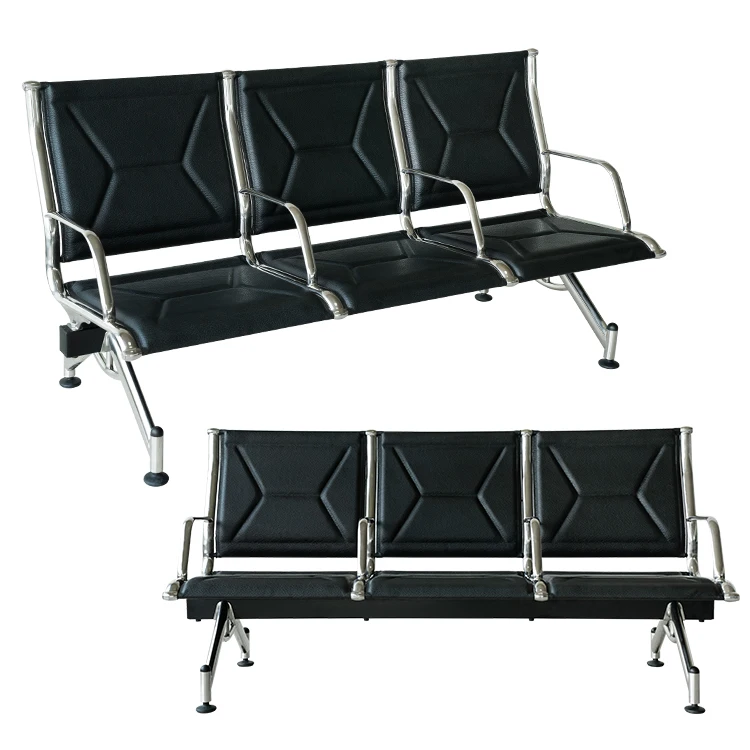 Luxury Black Bus Stop Waiting Chairs Airport Lounge and Salon Furniture for Busy Wait Rooms