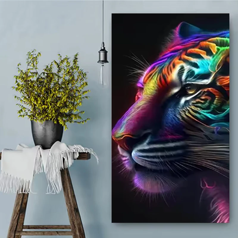 

Красочный тигр 5D DIY алмазная живопись мозаика полный квадратный круглый горный хрусталь животное вышивка крестиком наборы украшение дома