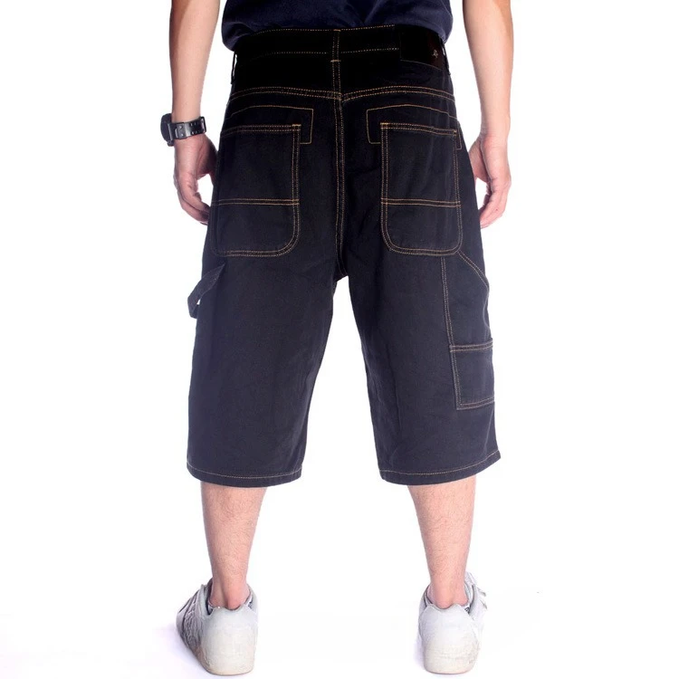 

Distressed Jean Men Washed Calf Length Denim Pants Wide Leg Jeans Loose Fit Mid Waist Solid Zipper Fly Spliced High Street