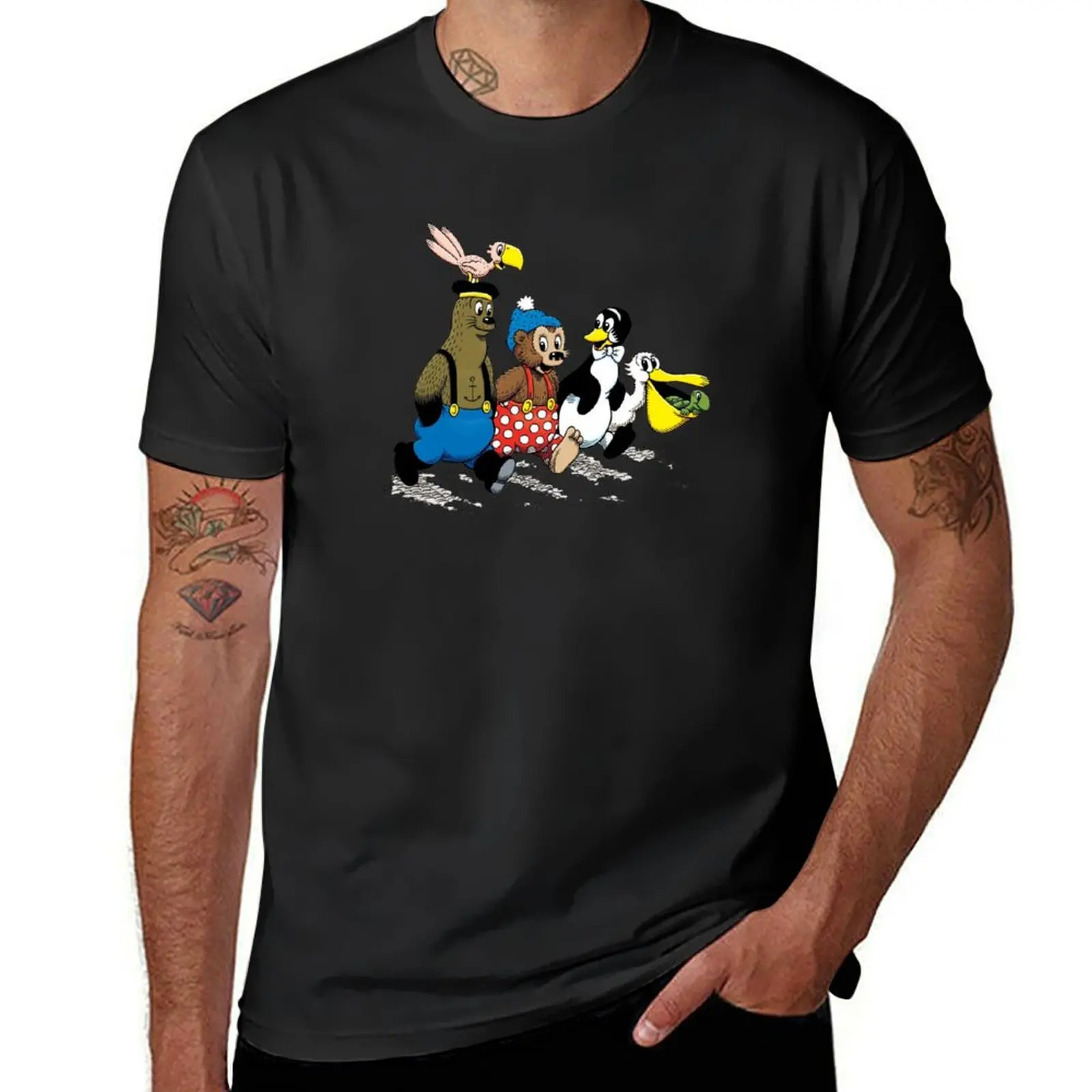 Rasmus Klump and Friends Enjoy Pancakes at Petzi's Restaurant T-Shirt blacks plus size tops mens tall t shirts