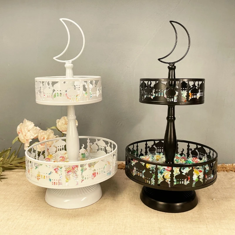 European Dessert Table Cake Stand Two Tiers Ramadan Plastic ​Castle Trays Wedding Holiday Decoration Candy Holders New