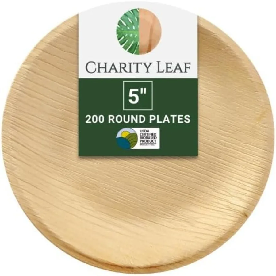 

Одноразовые круглые тарелки с пальмовым листом, 5 дюймов, 200 шт., бамбуковые тарелки, такие как сервировочные тарелки, одноразовые доски, экологически чистая посуда для Weddi