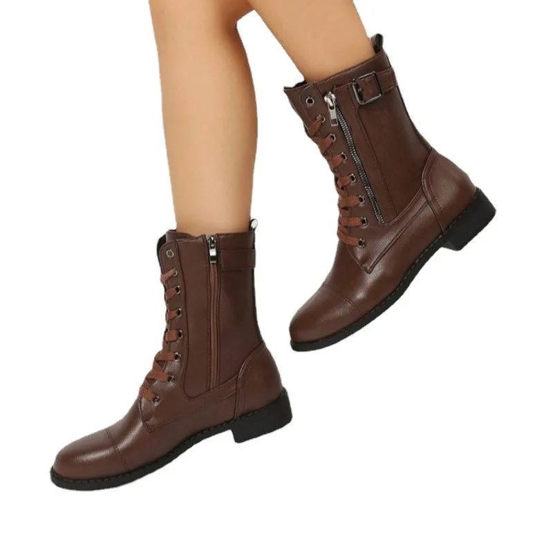 2023 Fashion Shoes for Women Mid-Calf Women's Boots New Belt Buckle Modern Boots Women High Quality Zip Square Heel Shoes Women