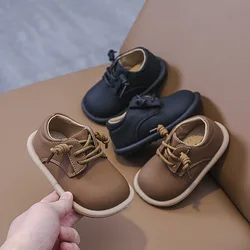 Mocasines de piel sintética sin cordones para niños y niñas, zapatos planos de color negro y marrón poco profundo, calzado informal de ocio a la moda, 21-36