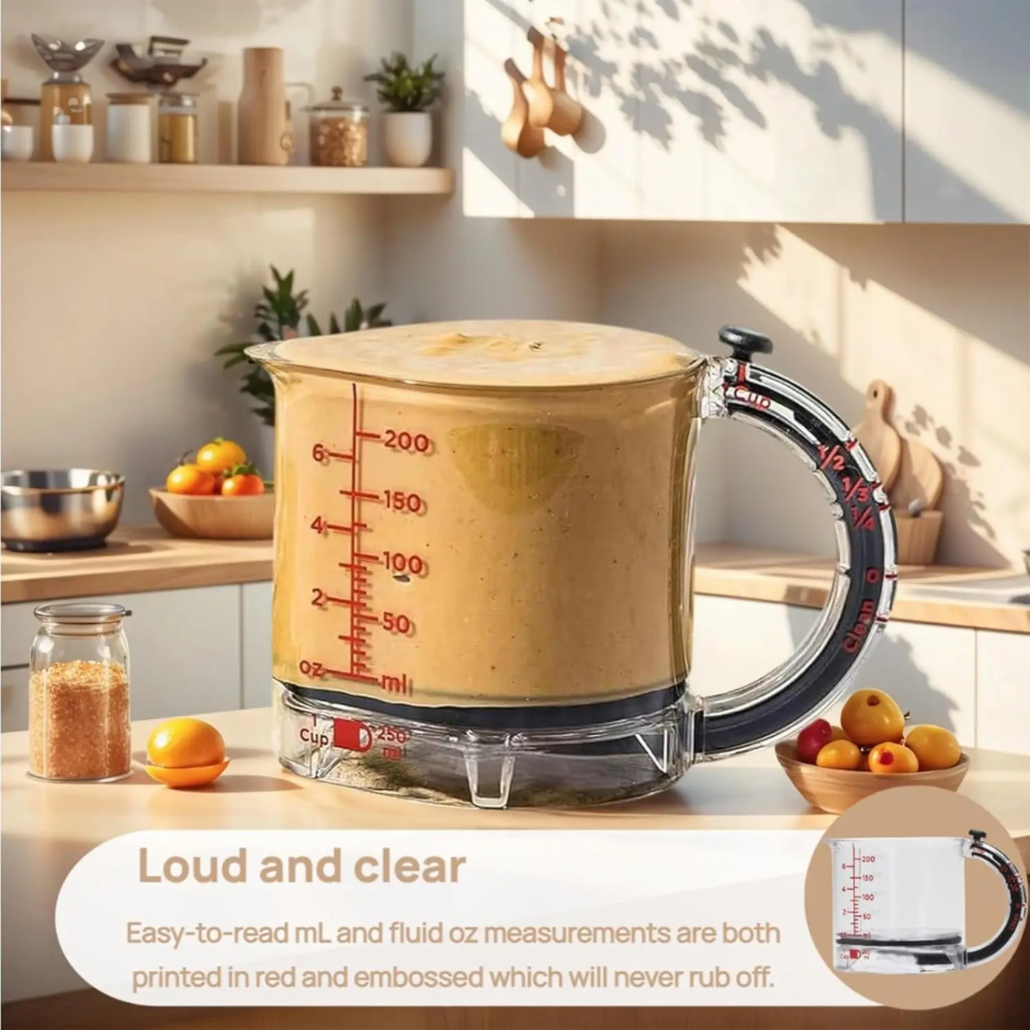 4-IN-1 قياس كوب قابل للتعديل متعدد الوظائف قياس كوب مع مكشطة على غرار ختم قاعدة المطبخ مكعب أكواب أدوات للطهي