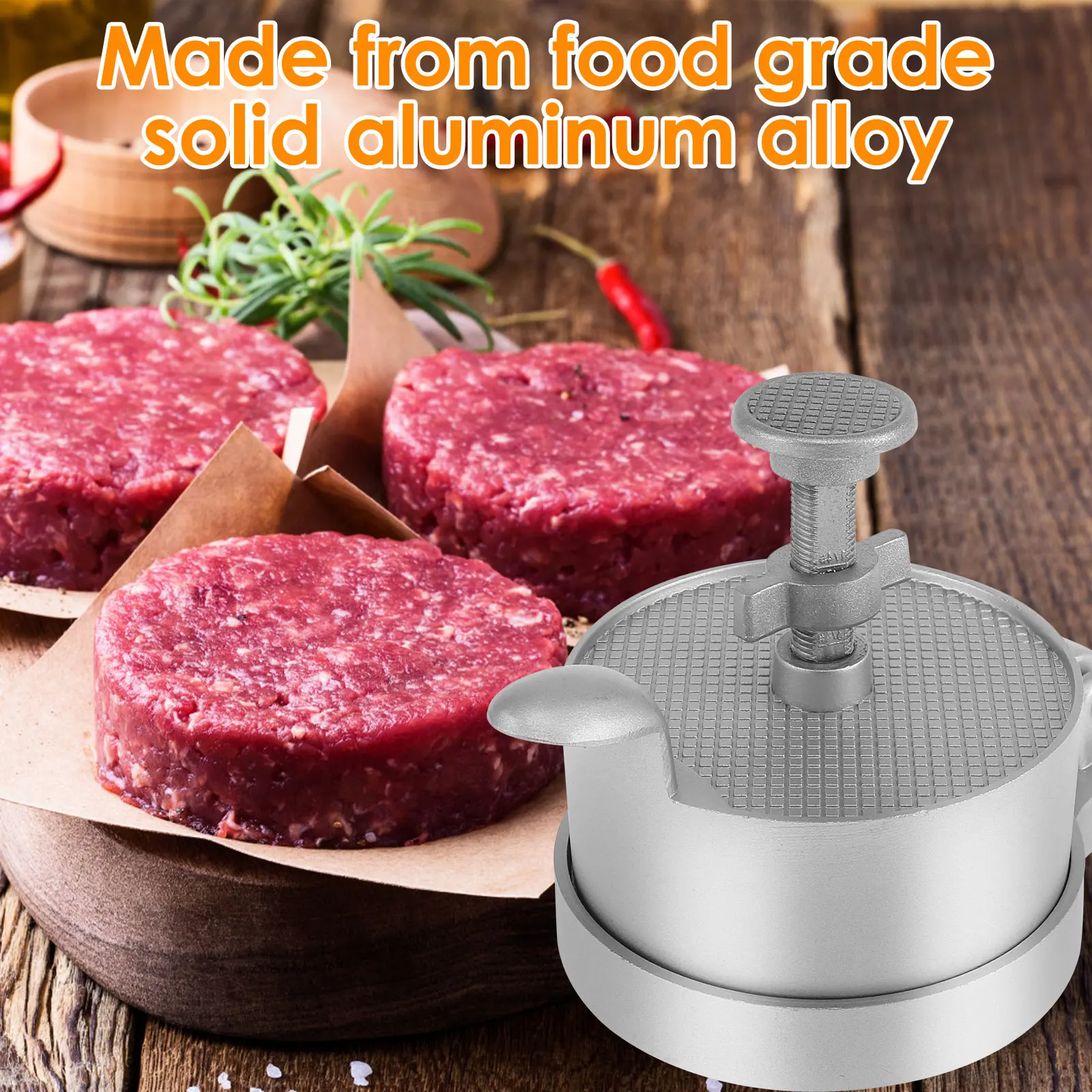 Burger Press Adjustable Hamburger Patty Maker Heavy-Duty Aluminum Alloy Patty Maker Makes Patties From 1/4 Lb To 3/4 Lb