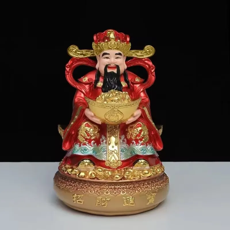 1PCS resin fiberglass gold-plated painted God of Wealth home decoration featuring Feng Shui figures for worship