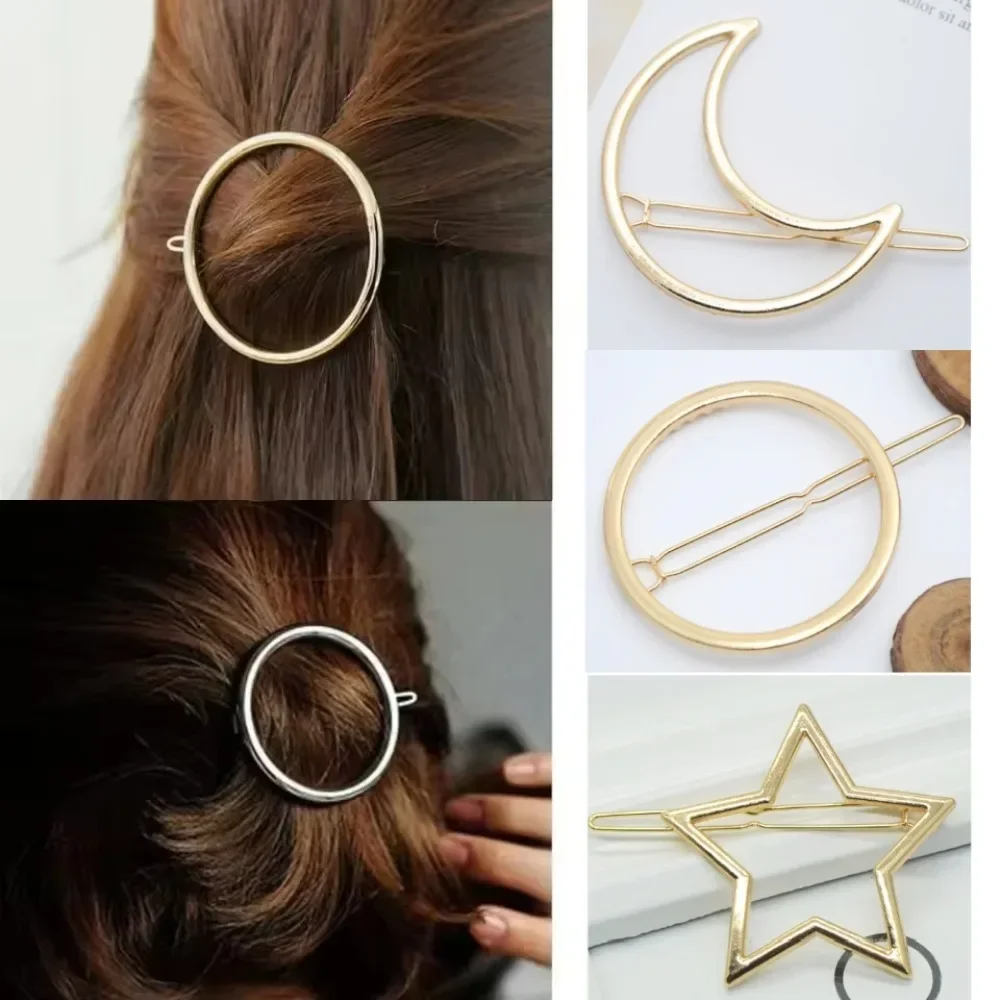 Damen Mädchen Haarspangen Barrette Gold Silber Metall Kreis Geometrie Haarklammern Koreanische Kristall-Perlen Haarnadeln Halter Haaraccessoires