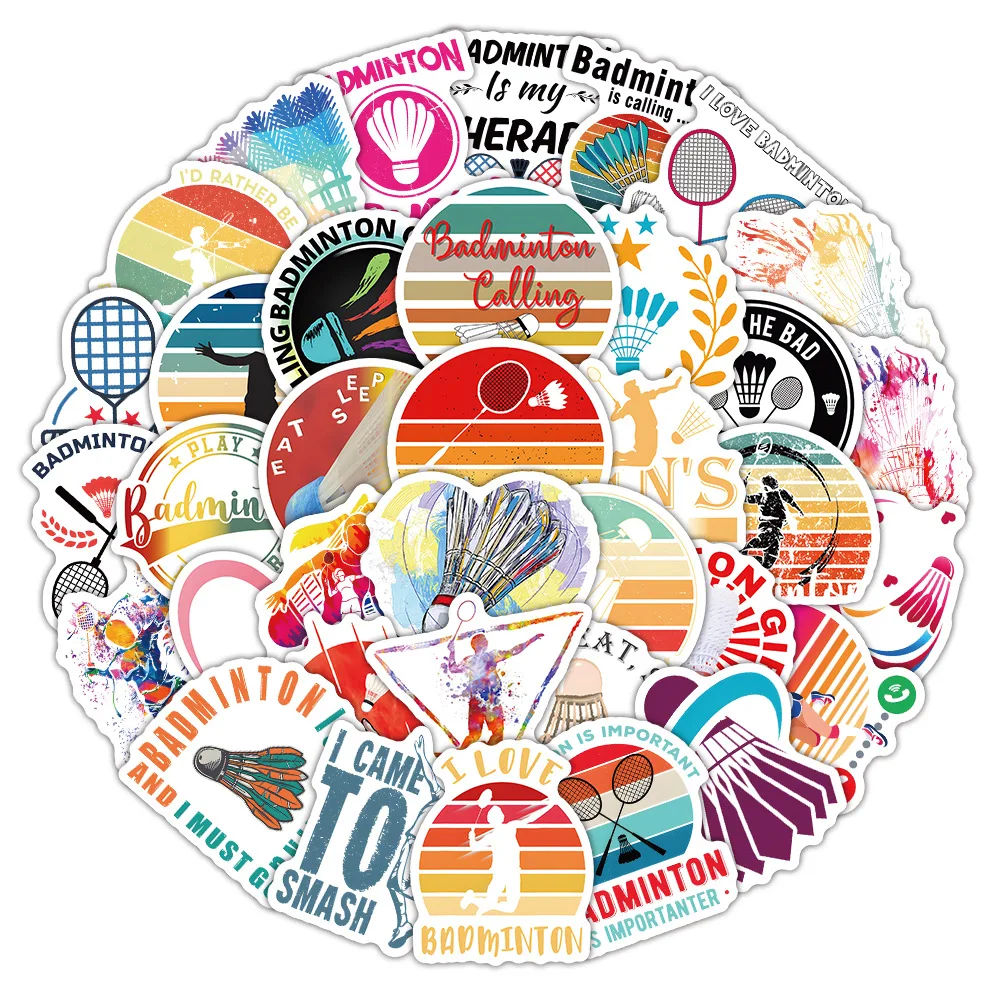 10/62PCS Sports Competitive Sports Badminton Stickers Cartoon Fun Cool Badminton Decoration Doodle Decal Stickers Kids Toy Gift