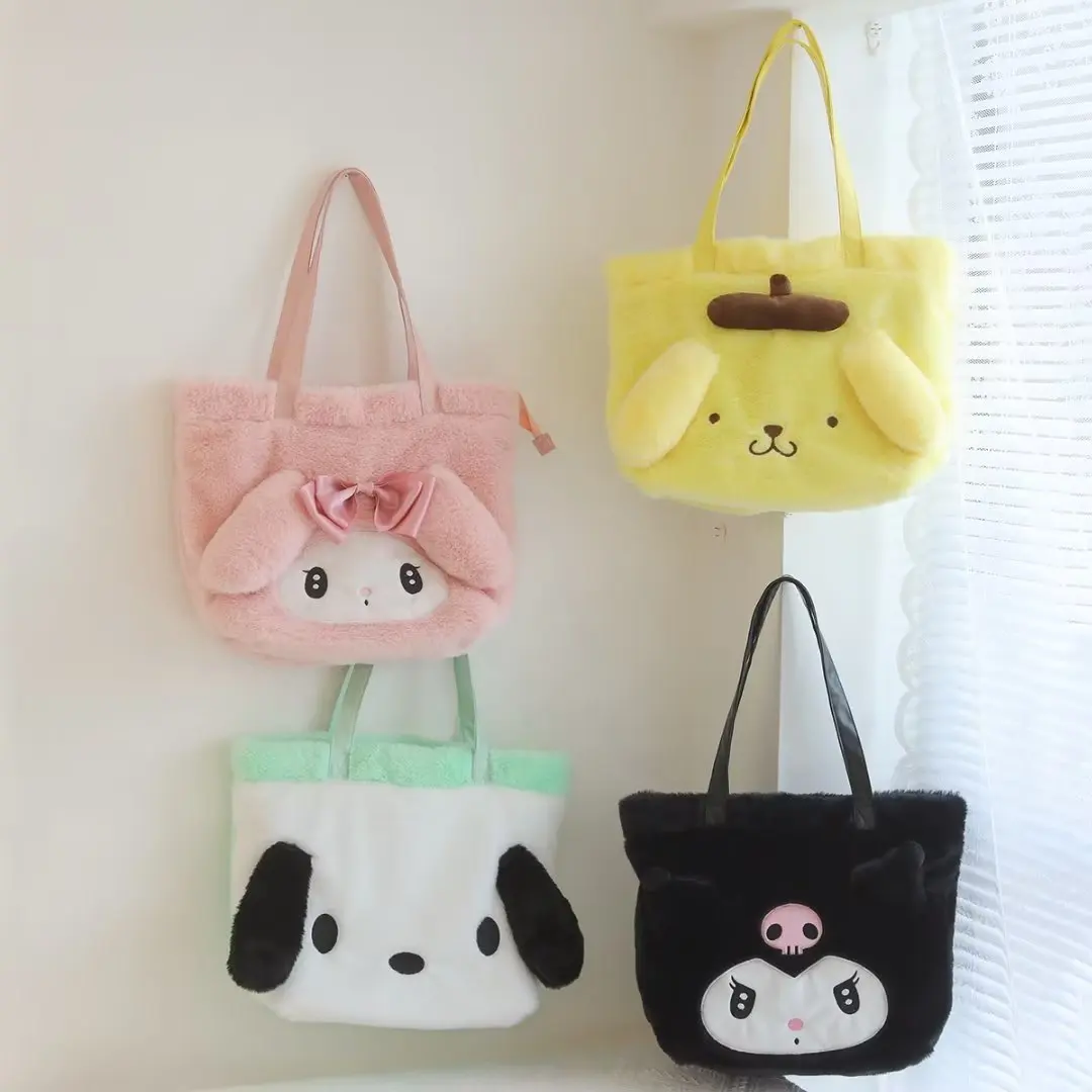 My Melody Kuromi Shoulder Bag Kawaii Japanese Style Plush Bag Pochacco Cinnamoroll HandBag Tote Package For Girl Student Gifts