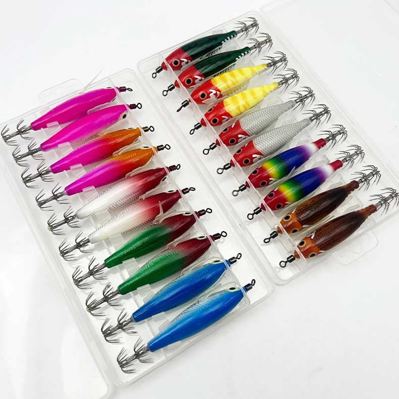 ShareShark 10 Stück/Box 8cm/5,7g Garnelen-Angelköder Leuchtende Tintenfisch-Jigs Haken Meeresangel-Zubehör Künstlicher Köder Oktopus-Köder – Detail 17