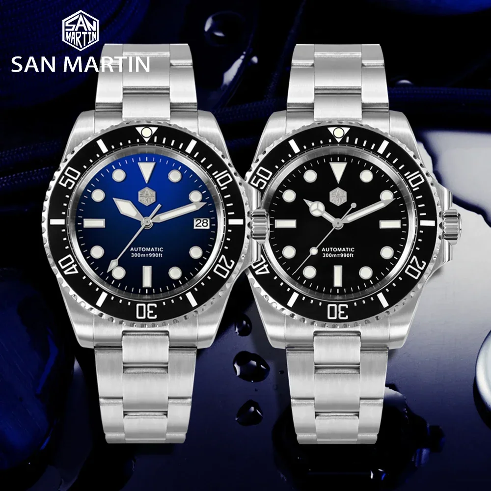 San Martin 2023 Nieuwe Mannen Duikhorloge NH35 Luxe Automatische Mechanische Horloge Saffier Waterdicht 300 m Fly Verstelbare Sluiting