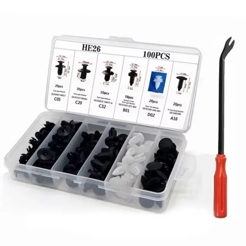 100 Pcs/Set Auto Fastener Clips Kit Fender Rivet Plastic Clips Auto Body Push Retainer Pin Rivet Bumper Door Trim Panel Repair