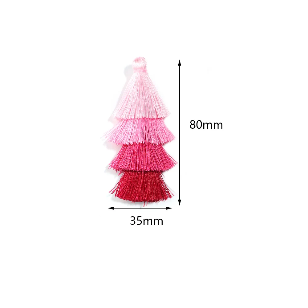 4pcs Polyester Silk 4 Layer Tassel 80mm Color Christmas Tree Shape Charm Tassels for DIY Home Wedding Decoration Jewelry Finding