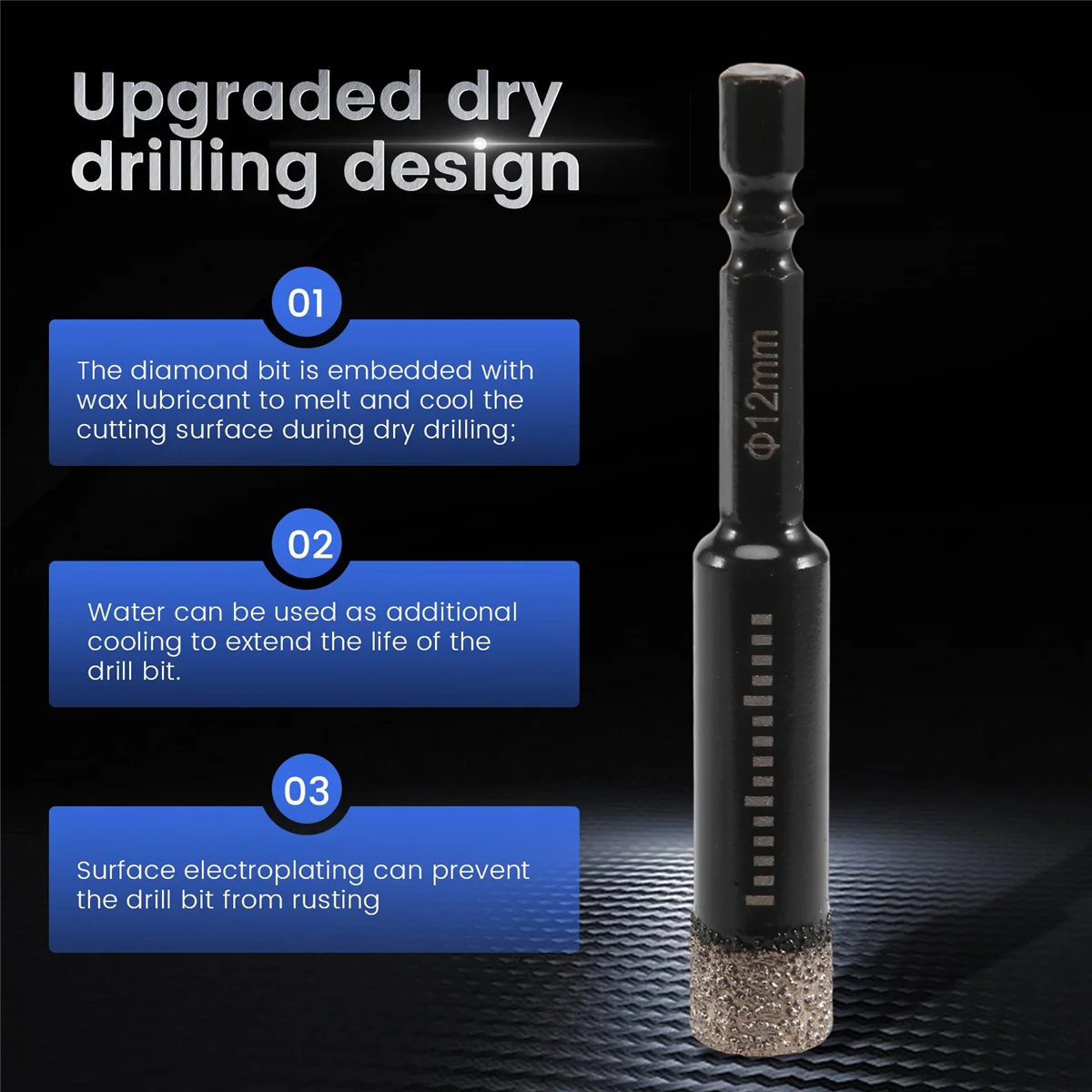 AT77 6Pc Black Dry Diamond Drill Bits Set for Granite Ceramic Marble Tile Stone Glass Hard Materials 5/6/8/10/12mm