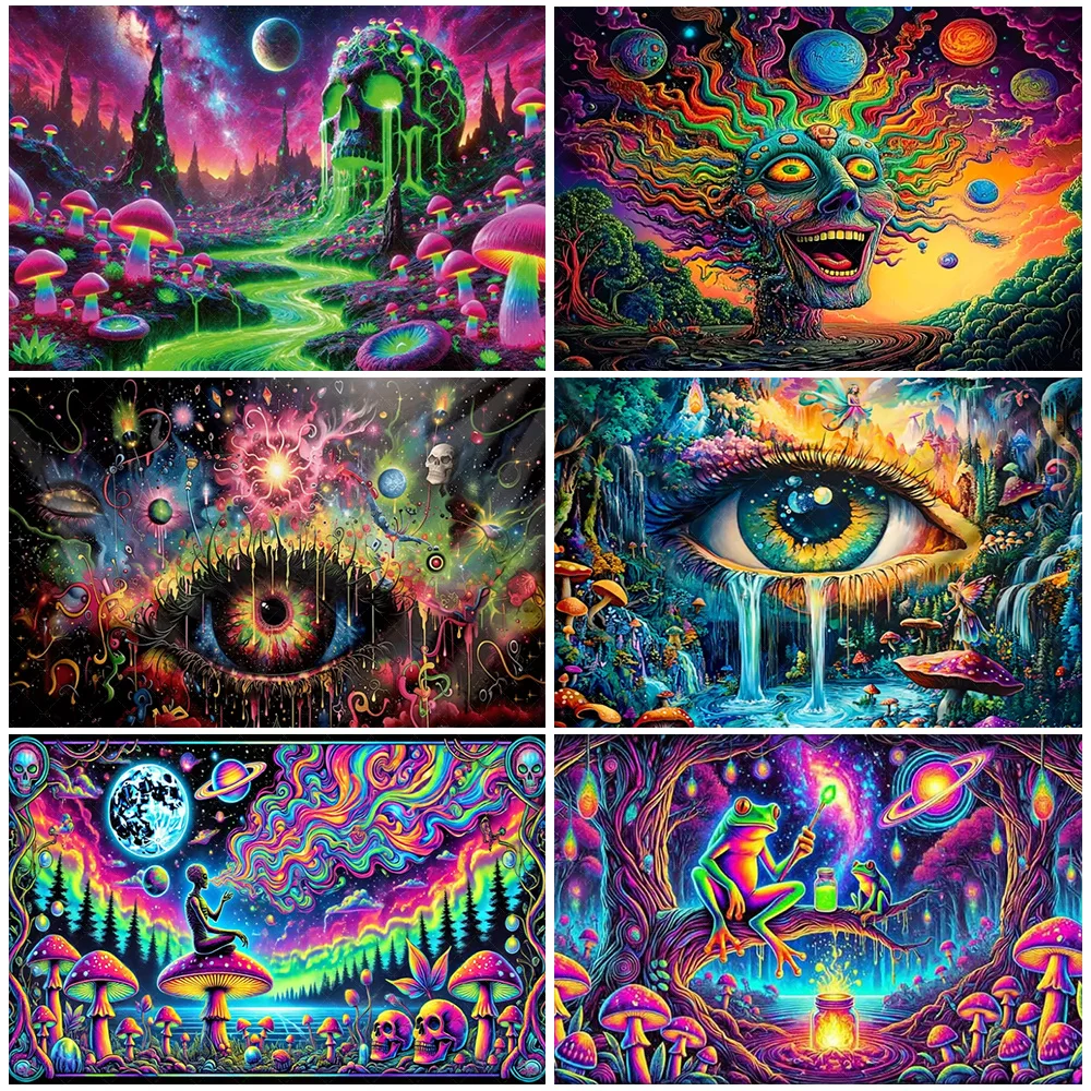 

Psychedelic Cyberpunk Skull Eye Tapestry Mushroom Forest Dreamy Bedroom Bohemian Backdrop Fantasy Energy Field Art Decorations