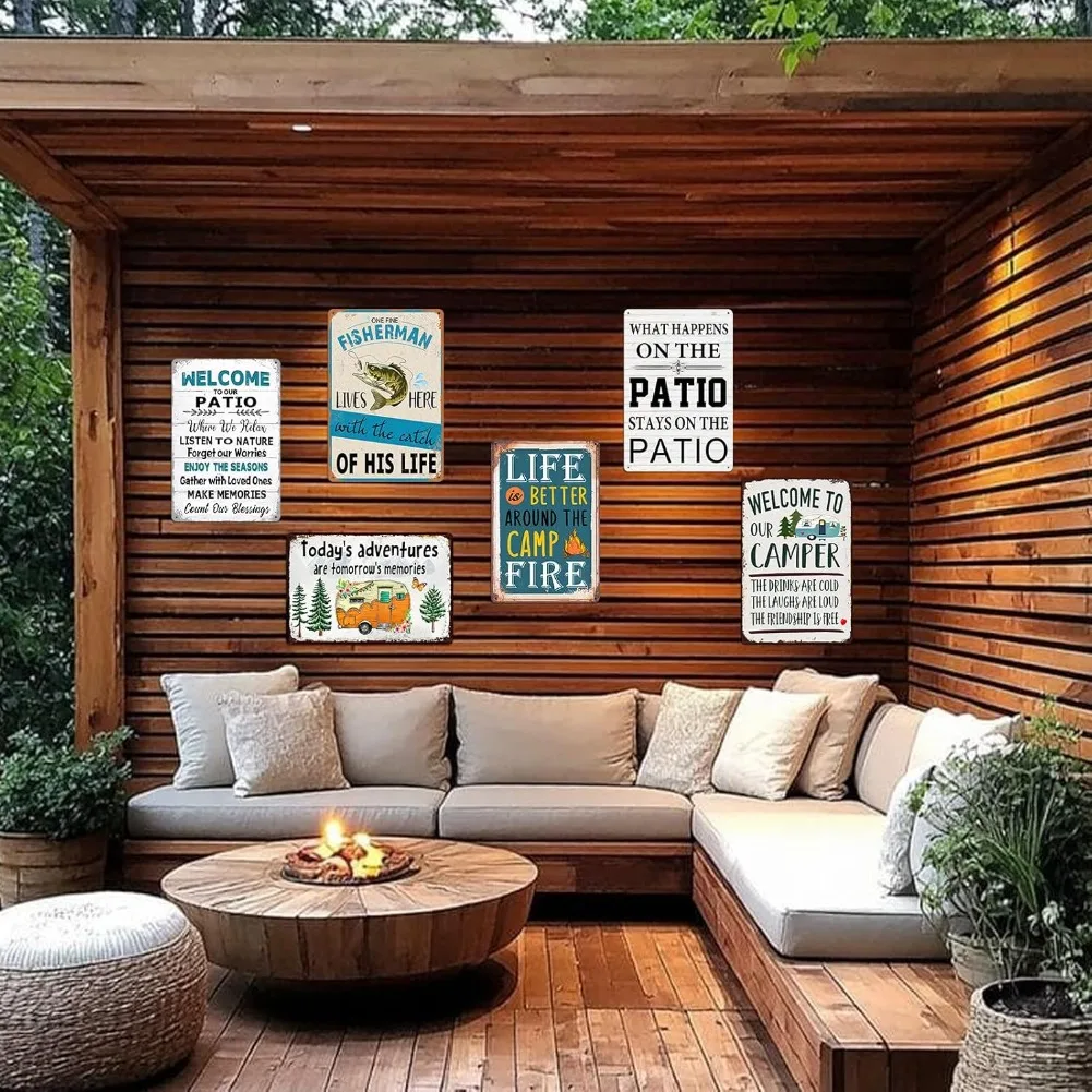 1 قطعة 8x12 بوصة خمر مضحك الصيد معدن القصدير تسجيل- "واحد غرامة صياد يعيش هنا مع صيد حياته" جدار الفن