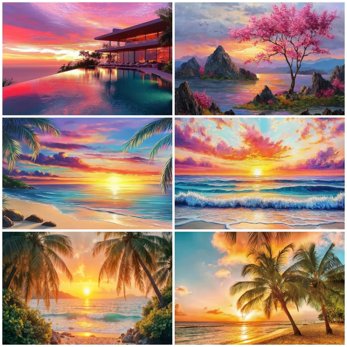 

Summer Seaside Sunset Photography Studio Decoration Background Dusk Palm Tree Flower Beach Party Birthday Backdrop Supplies Prop