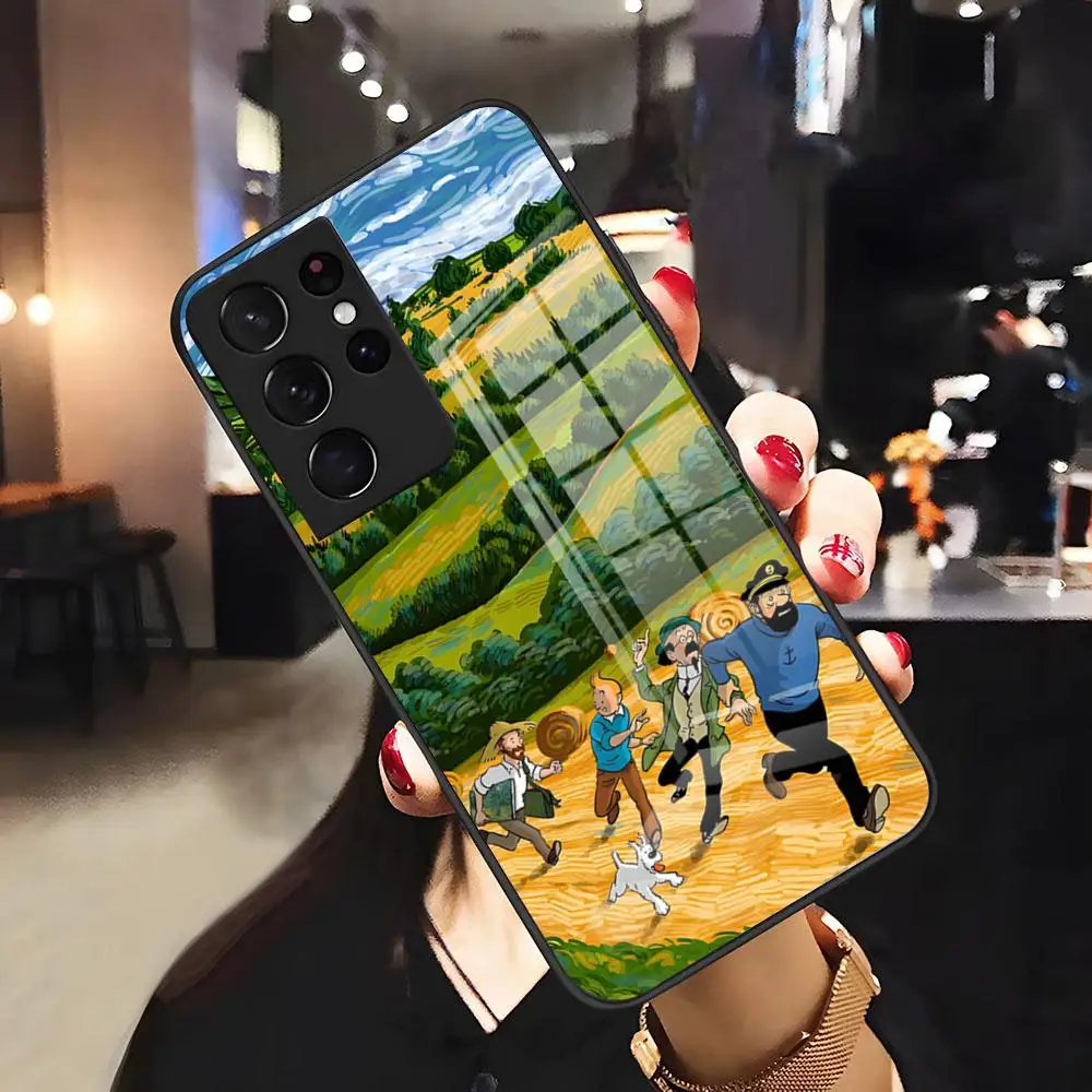 Чехол для телефона «Приключения Тинтина» для Samsung S26 S25 Plus S20 S20 Plus S22 Ultra S23 FE S21 Plus S21 Ultra, стеклянная накладка