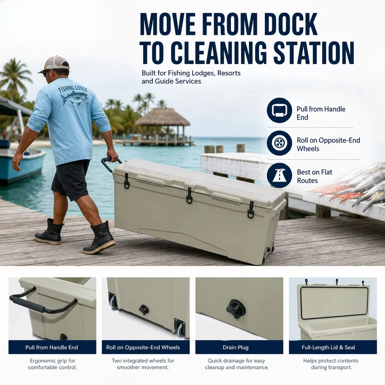 240QT Heavy Duty Rotomolded Insulated Cooler Box, Hard Shell Ice Chest, Portable Refrigerator for Fishing, Camping &Food Storage