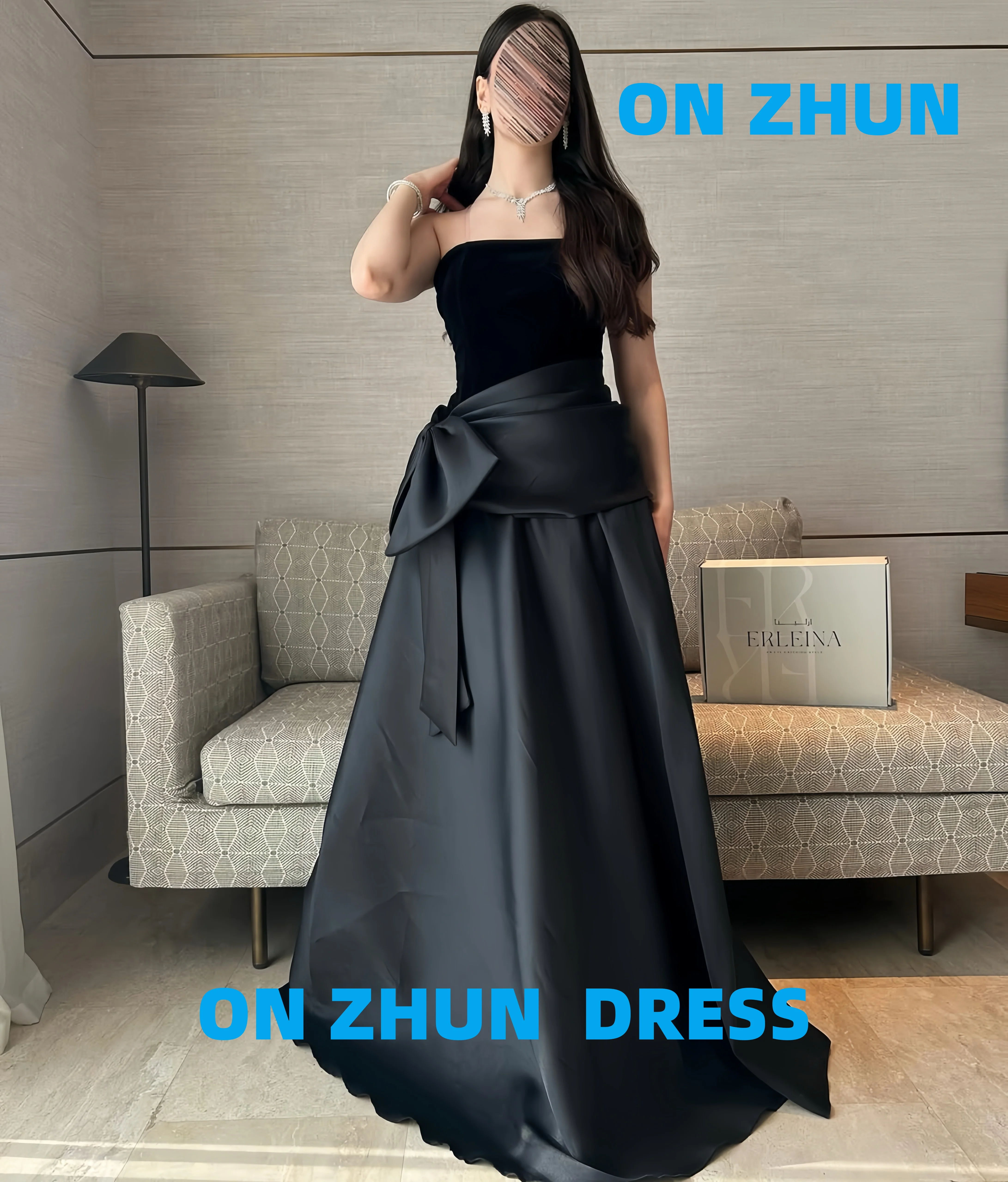 

Customized strapless sleeveless A-LINE satin elegant luxurious evening dresses women evening dress modern Evening dresses