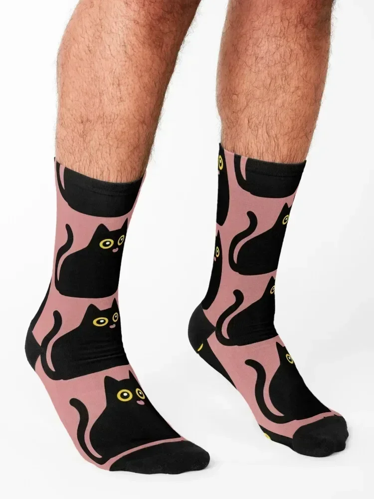 Gato negro con lengua hacia fuera Calcetines Medias regalos Calcetines Hombre Mujer