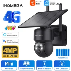 INQMEGA-Caméra de permission Solaire PTZ IP WiFi 4G 4MP, Dispositif de Vision Nocturne Extérieure avec Panneau Solaire et Batterie