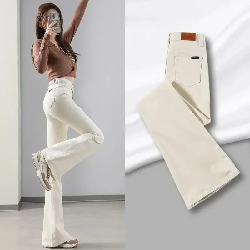 Fashion High Waist White Flare Jeans Women Casual Bell-Bottoms Skinny Spring Slim Denim Pants Ankle  Capris LJ34