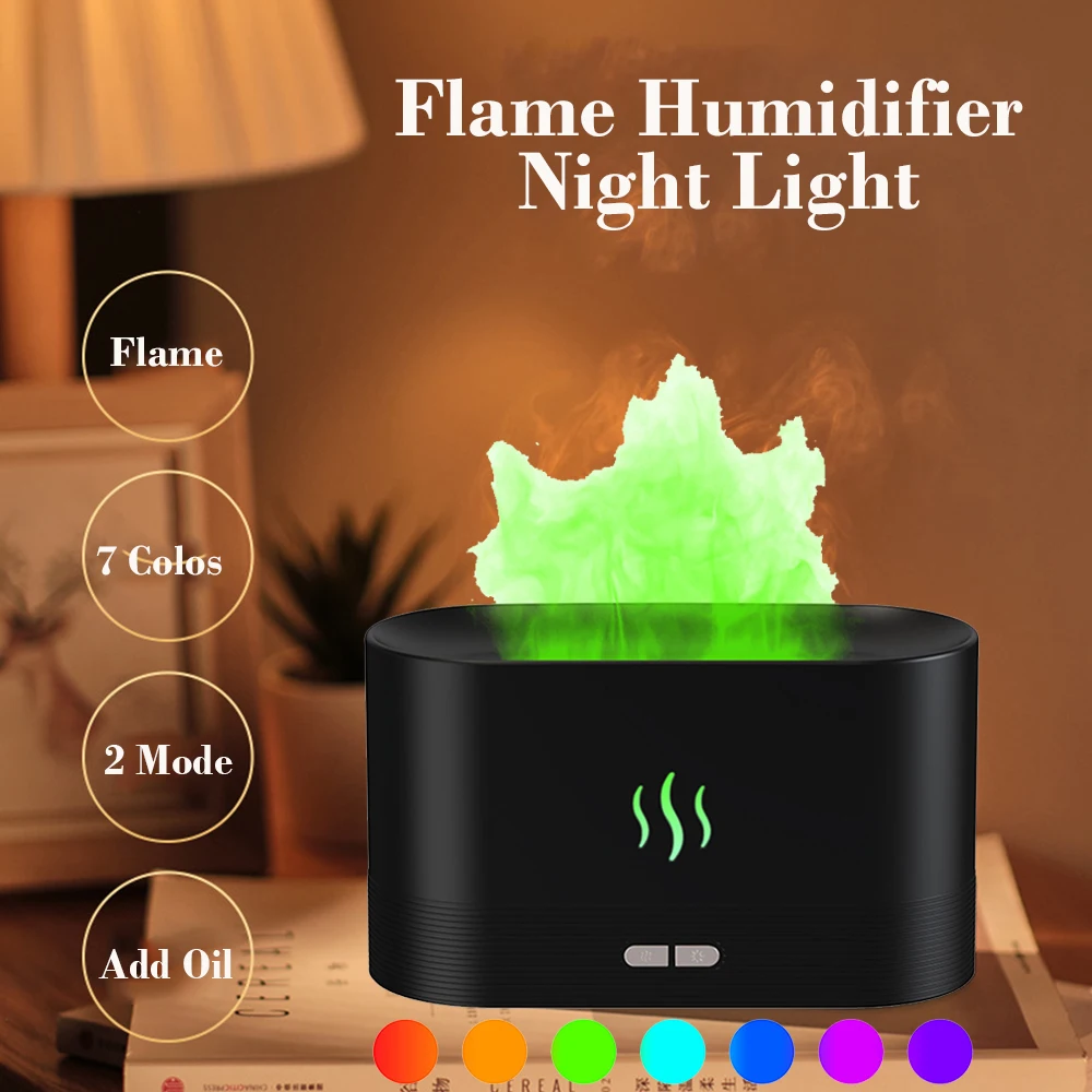 WHDPETS – diffuseur d'huile essentielle avec humidificateur d'air flamme, pulvérisateur à brume fraîche avec 7 couleurs, veilleuse pour maison, 200ml