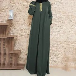 Roupa feminina casual de manga comprida de oração do Ramadã, vestidos muçulmanos estampados soltos, Abaya islâmica, Dubai, turco, modesto