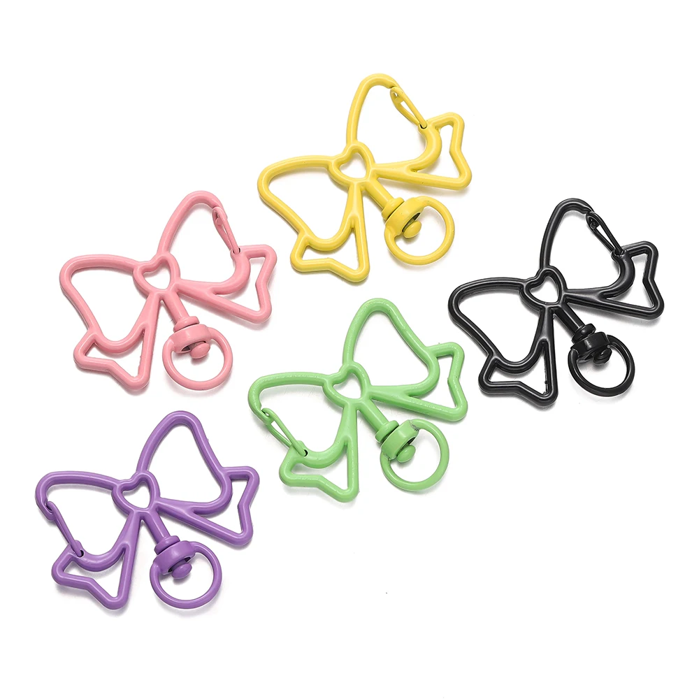 5pcs 33x39mm Bowknot Shape Colorful Spring Lobster Clasps Metal Mix Keychain Clasp Hook For DIY Keyring Bag Doll Pendant Jewelry