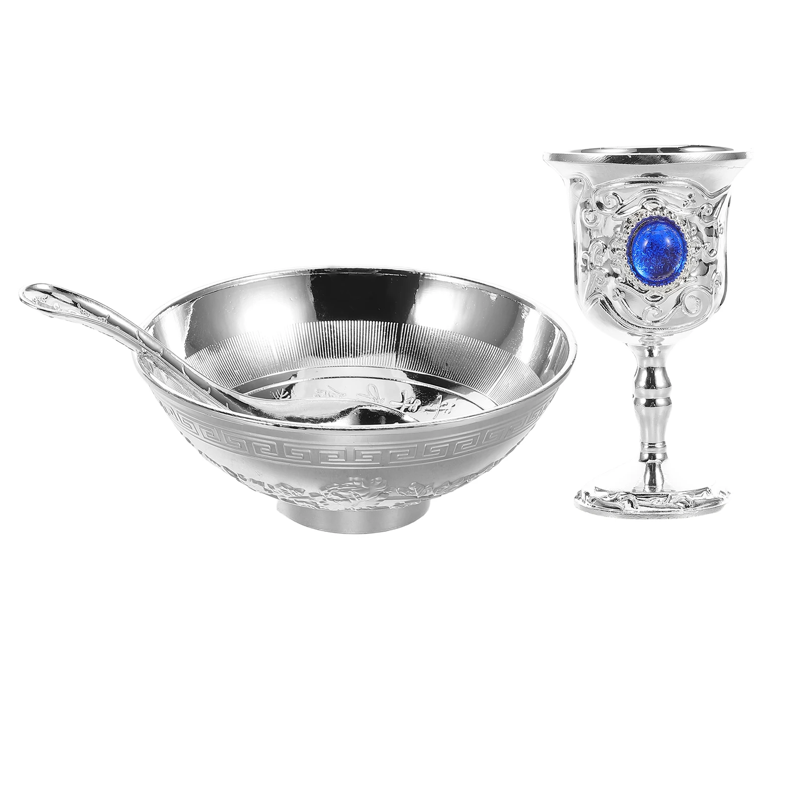 

3pcs Elegant Wine Cup Bowl Spoon Set For Special Occasions Silver Plates For Guests Hostess Dinnerware Sets Novelty Spoons