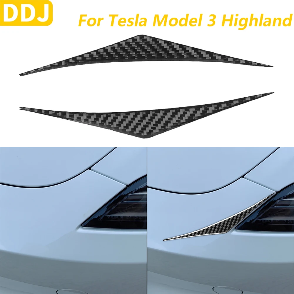 

For Tesla Model 3 Highland 2023-2025 Carbon Fiber Front Headlight Eyelid Eyebrow Panel Decorative Strips Car Accessories Sticker