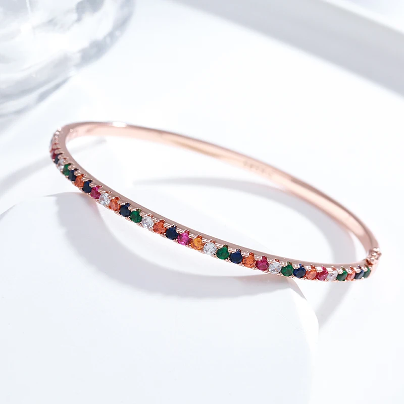 Kinel New Trendy Charm 585 Rose Gold Bangles Colourful Natural Zircon Cuff Bangle Wedding Jewelry High Quality Gift For Girl