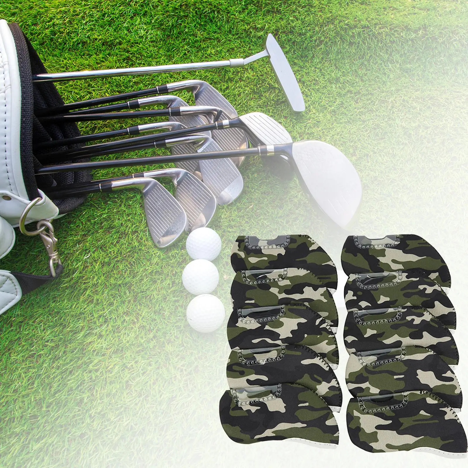 10x Golf Iron Club Head Covers Set Neoprene Visible Window Golf Headcover, Neoprene Golf Club Head Cover for Womens Mens
