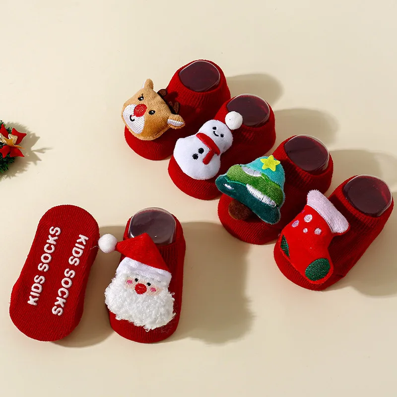 

Baby Socks Christmas Patterned 0-3T Winter Thick Infant Socks for Kids Christmas New Year's Socks Anti Slip Cotton Short Socks