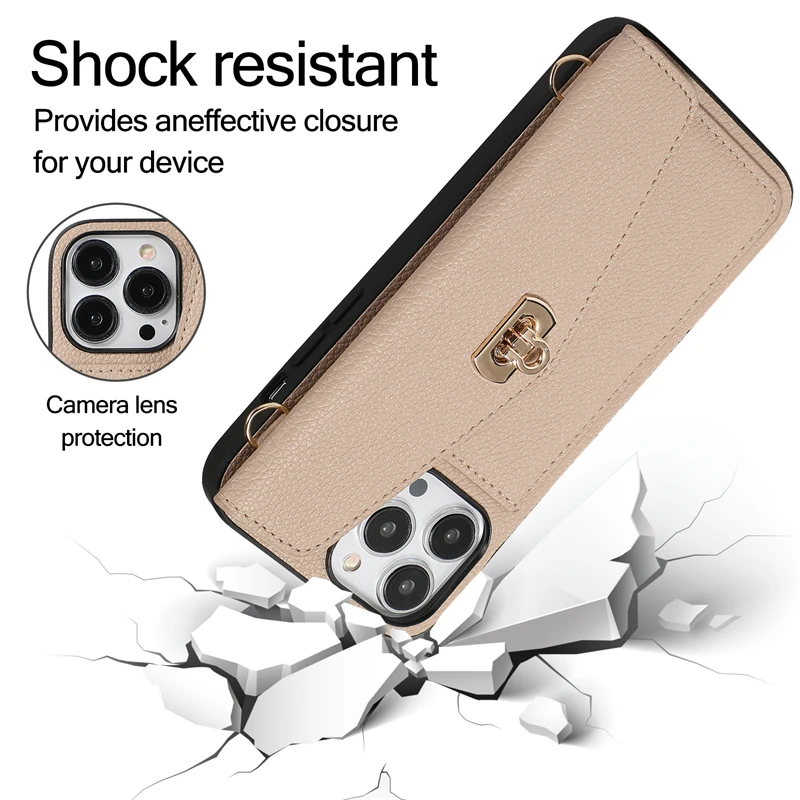 Wallet Shoulder Strap Phone Case for iPhone 16 Pro Max 13 12 14 15 Pro Max 16 Plus Rope Lady Leather Card Pocket Lanyard Cover