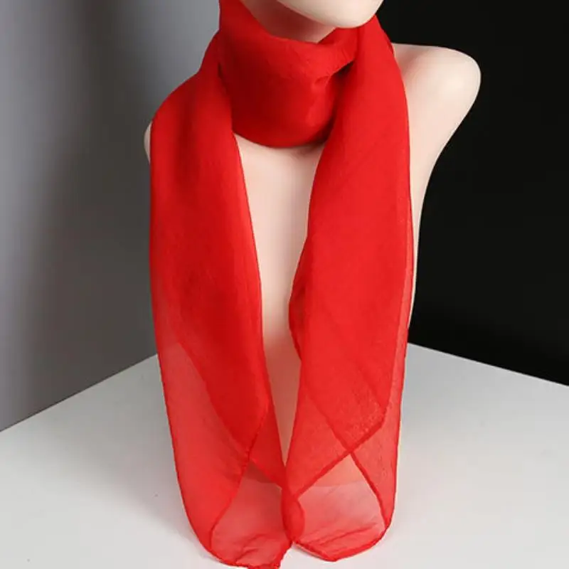 

Square Silk Scarf Women's Sle Pure Color Red Chiffon Scarf Large Size Sunscreen Warmth Versatile Faionable Spring Season