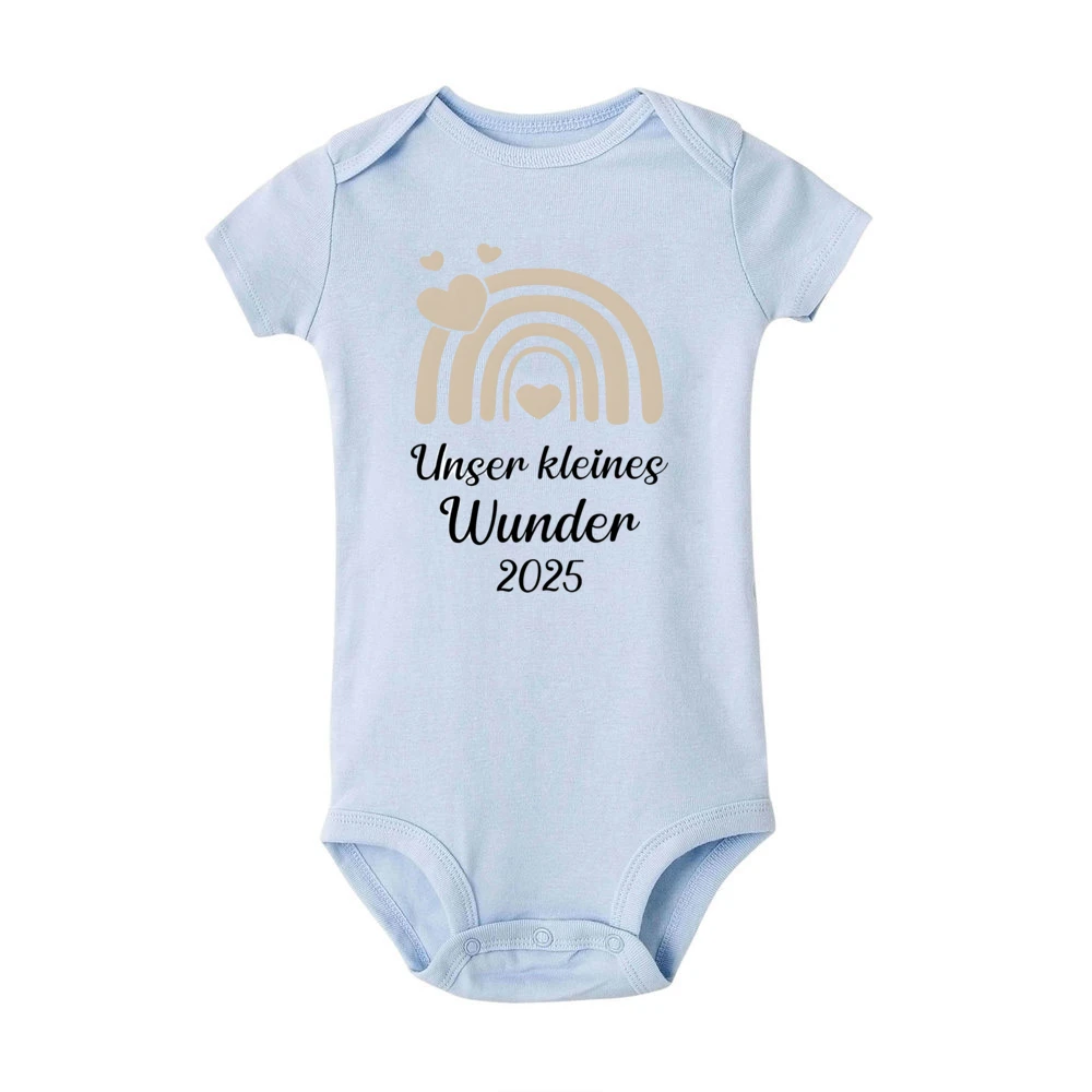 Our Little Miracle 2025 Print Baby Romper Short Sleeve Casual Infant Bodysuit Pregnancy Announcement Jumpsuit Newborn Birth Gift