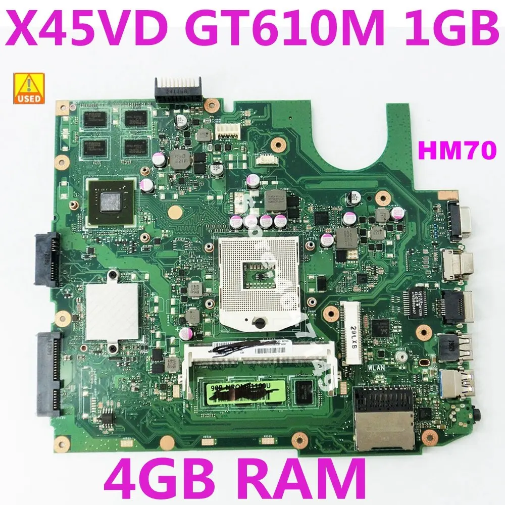 X45VD HM70 GT610M 1GB N13M-GE6-S-A1 4GB RAM Mainboard REV 2.0 For ASUS X45V X45VD X45C Laptop motherboard 100%  Used