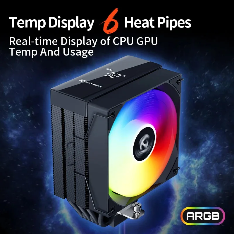 Power Train X-Gamerx MK2 ARGB CPU-Kühler 6 Heatpipes mit Temperaturanzeige Luftgekühlter Kühler für LGA1700 115X AM4 AM5