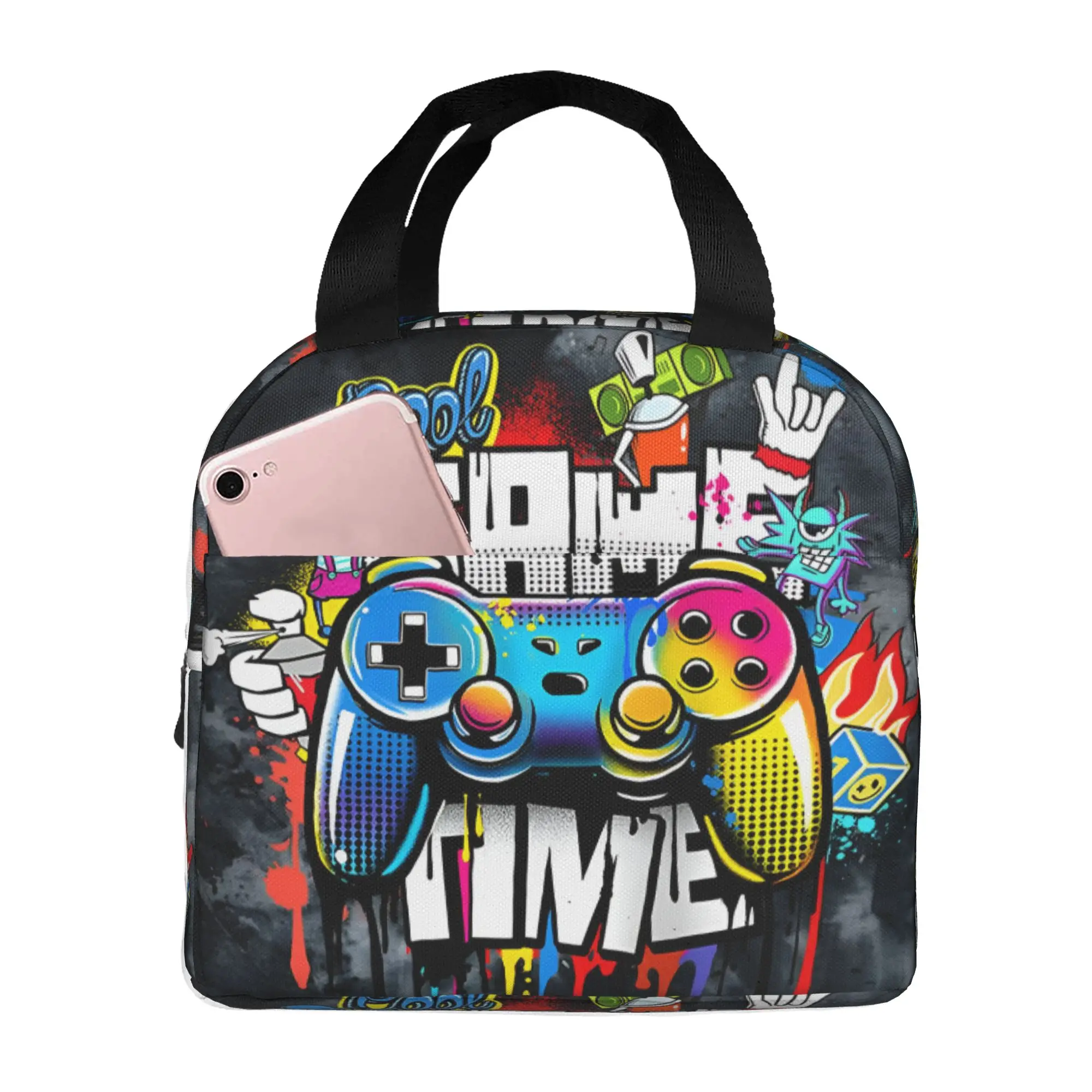 Game Controller Insulated Lunch Bag for Women Waterproof Colorful Cartoon Thermal Cooler Bento Box Office Work School