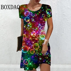 2024 Moda damska Polka Dot 3D Print Dress Casual Gradient Short Sleeve Ladies New Dress Summer O-Neck Streetwear Loose Clothes